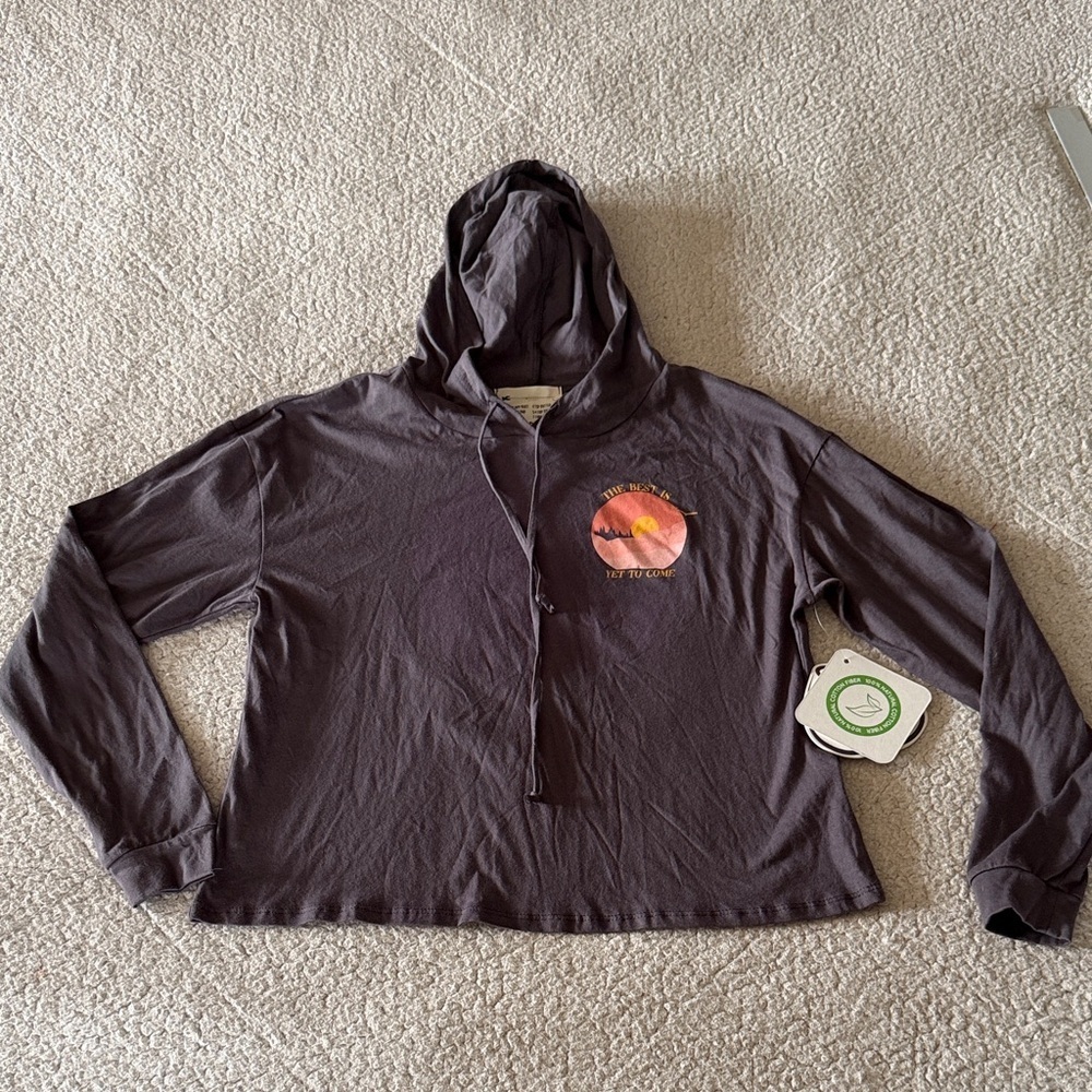 French Pastry Cotton Charcoal Long Sleeve Hoodie Tee The Best Is Yet To Come XS